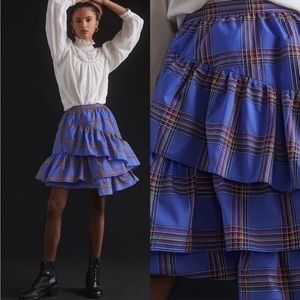 Anthropologie Maeve Tiered Ruffled Blue Mini Skirt